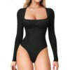 Women’s Long Sleeve Square Neck Tummy Shaper Bodysuit
