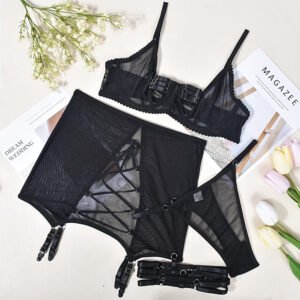 Women's Strappy Sexy Lingerie 4-Piece Set