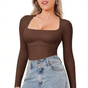 Women's Long Sleeve Square Neck Tummy Shaper Bodysuit Sexy Slimming Elegant Lingerie