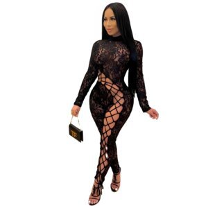 NightLush | Midnight Muse Lace Stitching Skinny Sexy Jumpsuit
