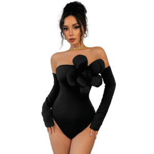 NightLush | Rosette Allure Off-Shoulder Slim Fit 3D Flower Jumpsuit