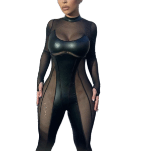 NightLush | Midnight Shadow Patchwork Mesh See-Through Sexy Tight Jumpsuit