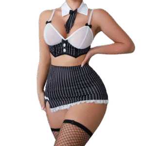 Schoolgirl Fantasy | Striped Bow Miniskirt Uniform Set