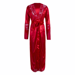 Glossy Siren Deep-V Nightgown & Bathrobe Set