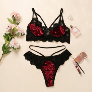 NightLush Velvet Vibe | Luxe Velvet Stitching Deep-V Two-Piece Set